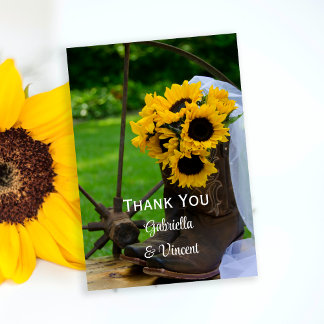 Rustic Sunflower Country Western Wedding Thank You Card