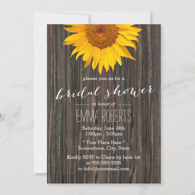 Rustic Sunflower Country Wood Bridal Shower Invitation (Front)