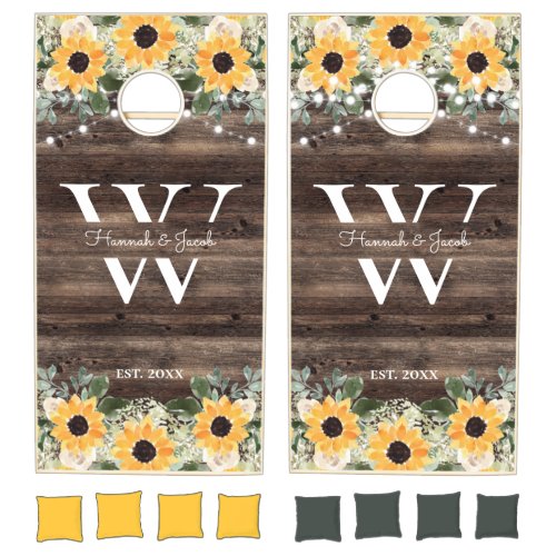 Rustic Sunflower Country Wood Wedding Cornhole Set