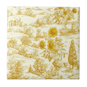 Rustic Sunflower Countryside Toile in Warm Tones Ceramic Tile