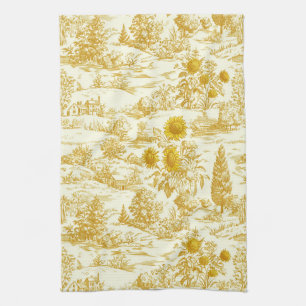 Rustic Sunflower Countryside Toile in Warm Tones Kitchen Towel