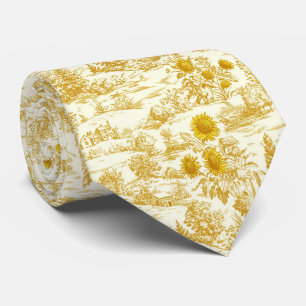 Rustic Sunflower Countryside Toile in Warm Tones Neck Tie