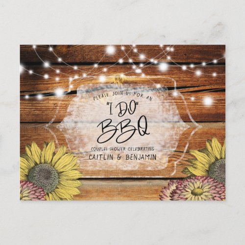 Rustic Sunflower Couples I Do BBQ Bridal Shower  Invitation Postcard