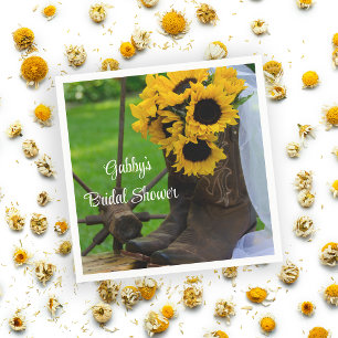 Rustic Sunflower Cowboy Boot Western Bridal Shower Napkins