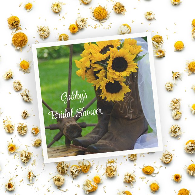 Rustic Sunflower Cowboy Boot Western Bridal Shower Napkins (Creator Uploaded)