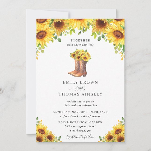 Rustic Sunflower Cowboy Boots Country Wedding Invitation (Front)