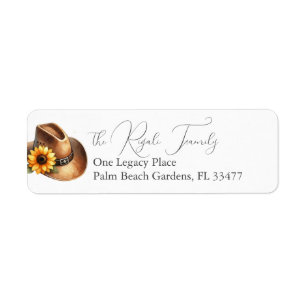 Rustic Sunflower Cowboy Hat Return Address Label