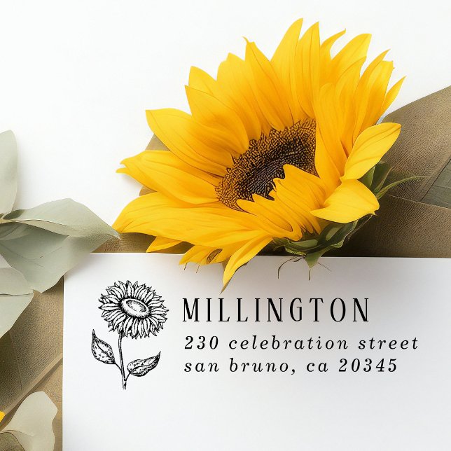 Rustic Sunflower Custom Family Name Return Address Rubber Stamp (Creator Uploaded)