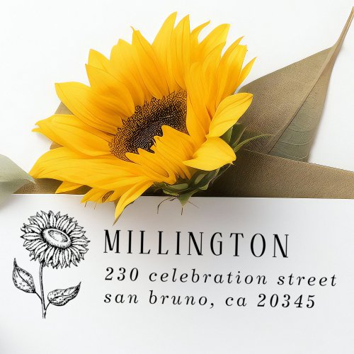 Rustic Sunflower Custom Family Name Return Address Self_inking Stamp