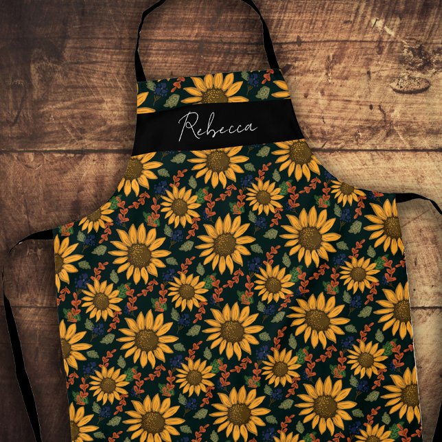 Rustic Sunflower Custom Monogram Apron (Creator Uploaded)