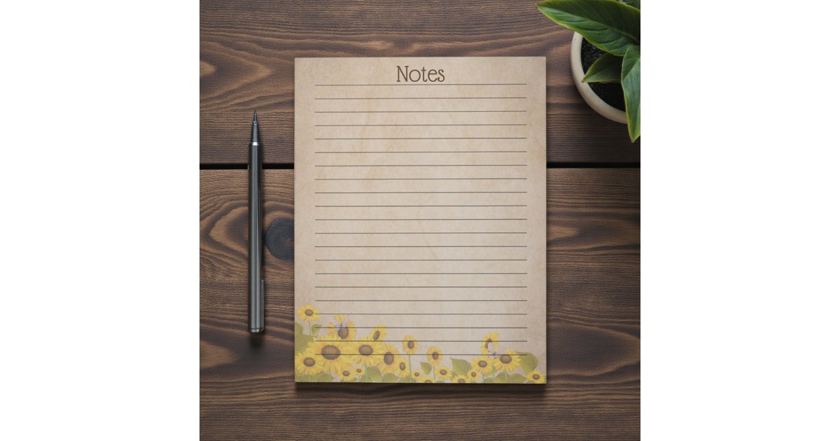 Rustic Notes Page Rustic Sunflower Custom Notepad | Zazzle