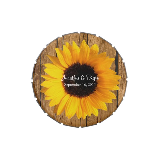 Rustic Sunflower Custom Wedding Candy Tin (Top)