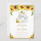 Rustic Sunflower Cute Elephant Baby Shower Girl Invitation (Front)