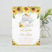 Rustic Sunflower Cute Elephant Baby Shower Girl Invitation (Standing Front)