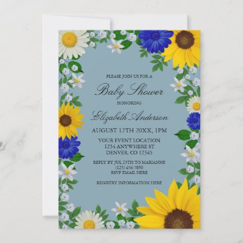 Rustic Sunflower Daisy Floral Baby Shower Invitation