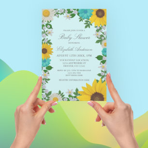 Rustic Sunflower Daisy Floral Baby Shower Invitation