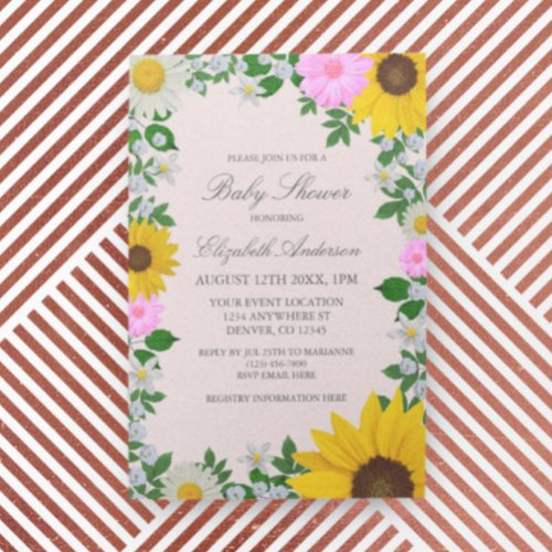 Rustic Sunflower Daisy Floral Baby Shower Invitation