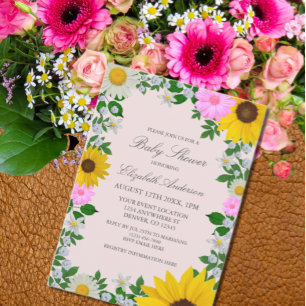 Rustic Sunflower Daisy Floral Baby Shower Invitation