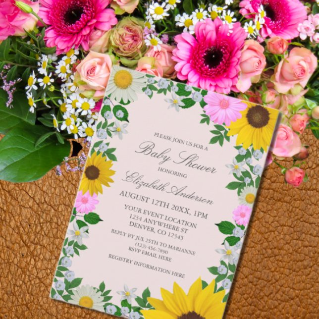Rustic Sunflower Daisy Floral Baby Shower Invitation (Creator Uploaded)