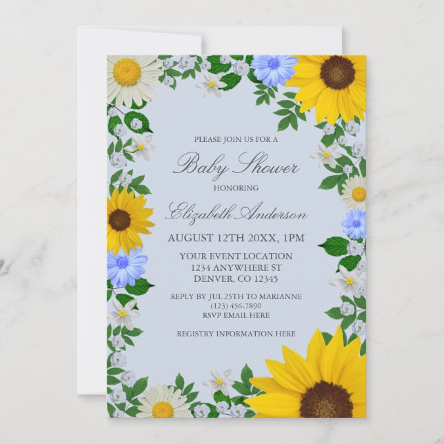 Rustic Sunflower Daisy Floral Baby Shower Invitation (Front)