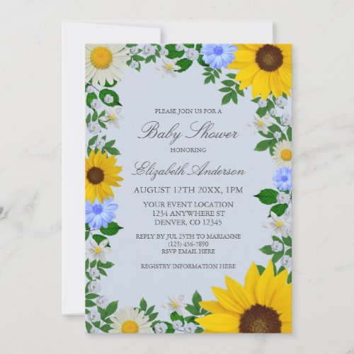 Rustic Sunflower Daisy Floral Baby Shower Invitation