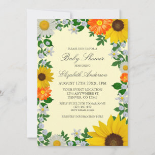 Rustic Sunflower Daisy Floral Baby Shower Invitation