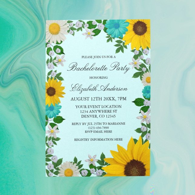 Rustic Sunflower Daisy Floral Bachelorette Party Invitation (Creator Uploaded)