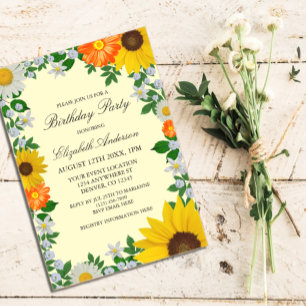 Rustic Sunflower Daisy Floral Birthday Acrylic Invitations