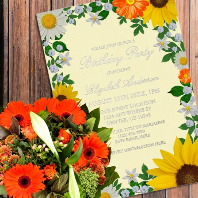 Rustic Sunflower Daisy Floral Birthday Foil Invitation (Creator Uploaded)