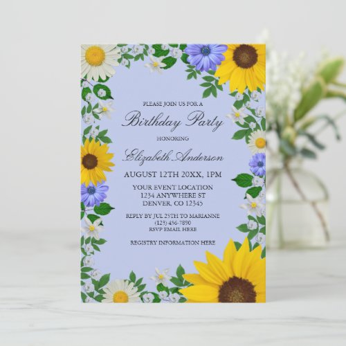 Rustic Sunflower Daisy Floral Birthday Invitation