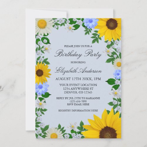 Rustic Sunflower Daisy Floral Birthday Invitation