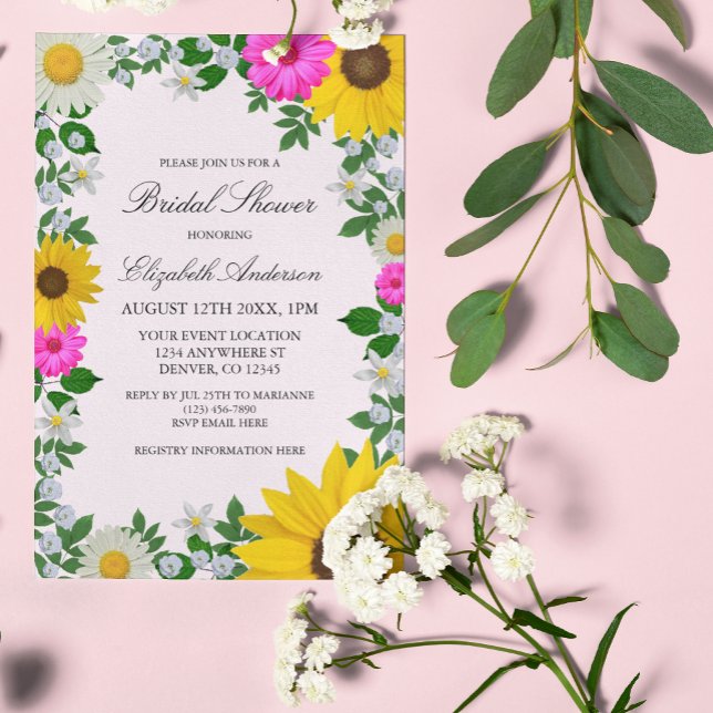 Rustic Sunflower Daisy Floral Bridal Shower Acrylic Invitations (Creator Uploaded)