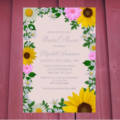 Rustic Sunflower Daisy Floral Bridal Shower Foil Invitation