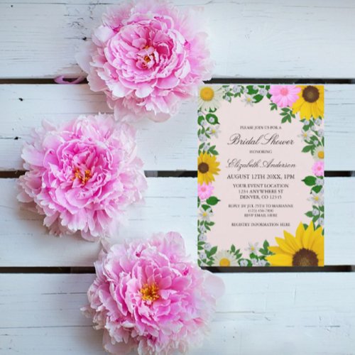 Rustic Sunflower Daisy Floral Bridal Shower Invitation