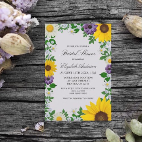 Rustic Sunflower Daisy Floral Bridal Shower Invitation