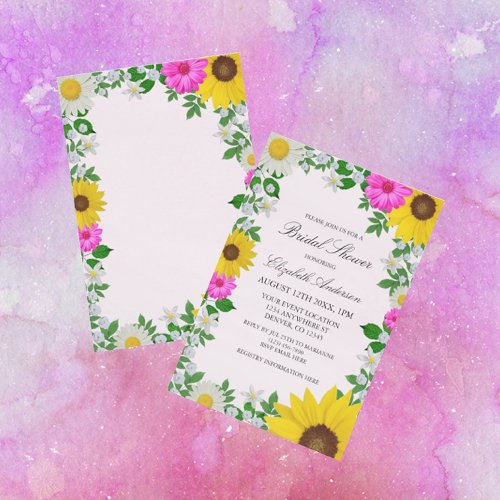 Rustic Sunflower Daisy Floral Bridal Shower Invitation