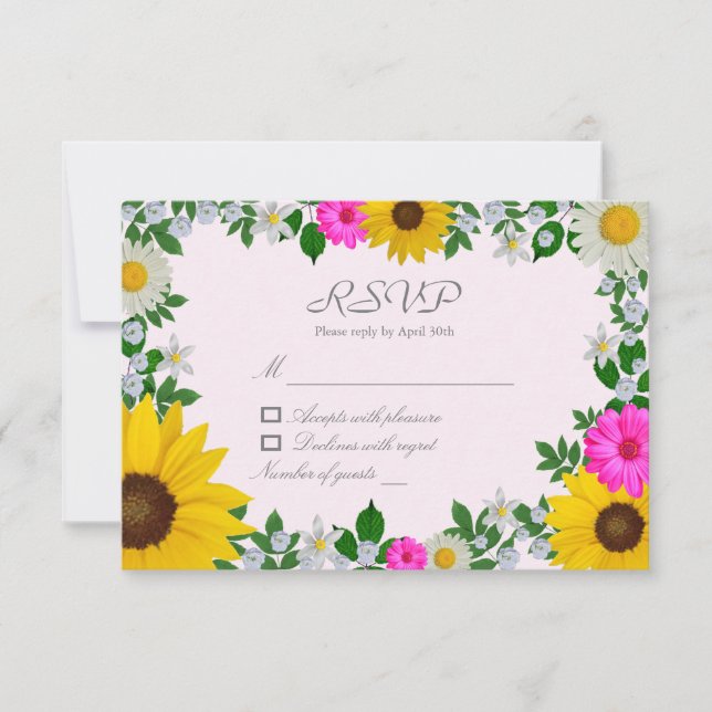 Rustic Sunflower Daisy Floral Bridal Shower RSVP Card (Front)