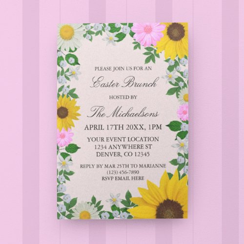 Rustic Sunflower Daisy Floral Easter Invitation