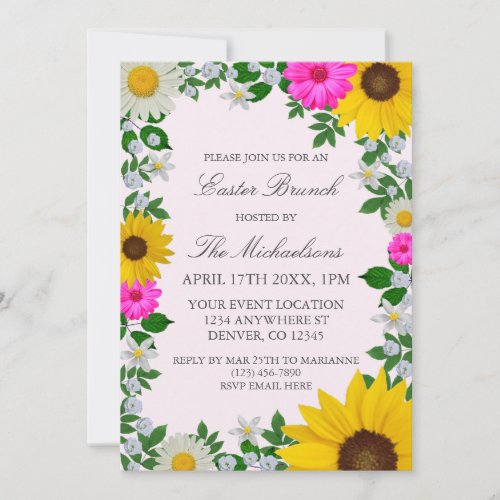 Rustic Sunflower Daisy Floral Easter Invitation
