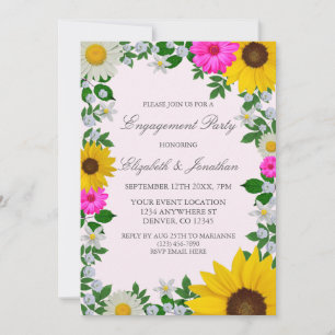Rustic Sunflower Daisy Floral Engagement Party Invitation