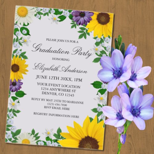 Rustic Sunflower Daisy Floral Graduation