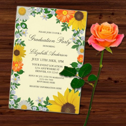 Rustic Sunflower Daisy Floral Graduation