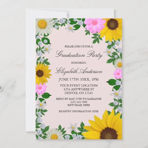Rustic Sunflower Daisy Floral Graduation Party Invitation