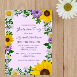 Rustic Sunflower Daisy Floral Graduation Party Invitation