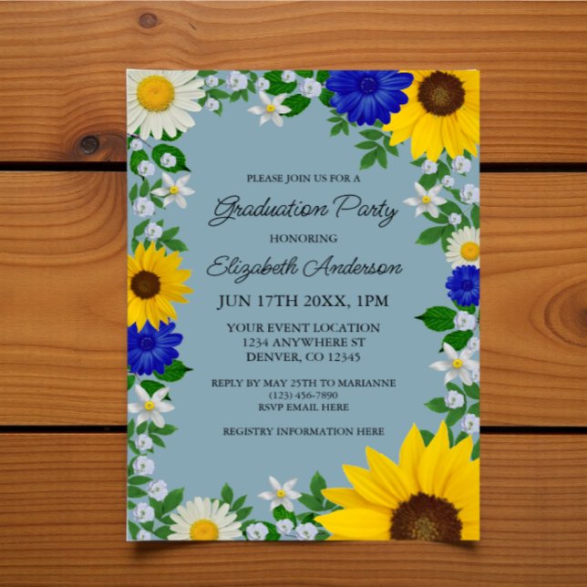 Rustic Sunflower Daisy Floral Graduation Party Invitation (Creator Uploaded)