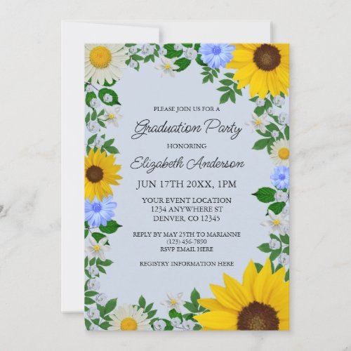 Rustic Sunflower Daisy Floral Graduation Party Invitation