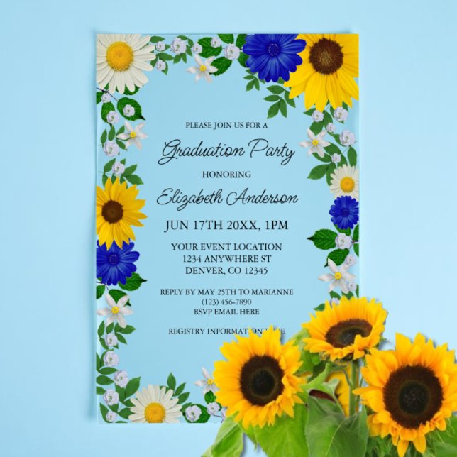 Rustic Sunflower Daisy Floral Graduation Party Vellum Invitations (Creator Uploaded)
