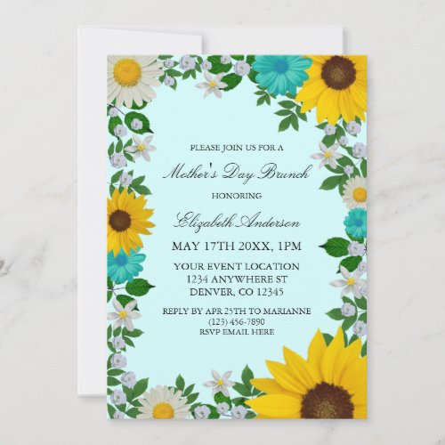 Rustic Sunflower Daisy Floral Mothers Day Invitation