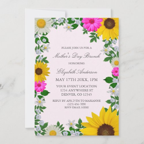 Rustic Sunflower Daisy Floral Mothers Day Invitation