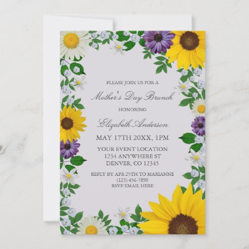 Rustic Sunflower Daisy Floral Mothers Day Invitation